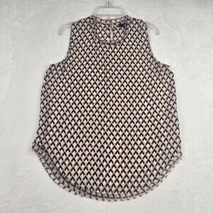 Who What Wear Womens Tan White‎ Black Blouse Small Geometric Pattern Sleeveless